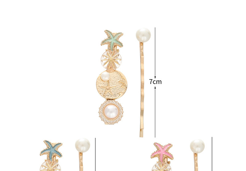 Fashion Pink Alloy Starfish Pearl Drop Oil Star Hairpin,Hairpins