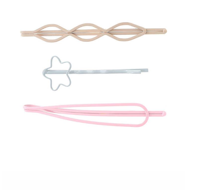 Fashion Pink Star Pentagram Drop-shaped Hollow Hairpin Set,Hairpins