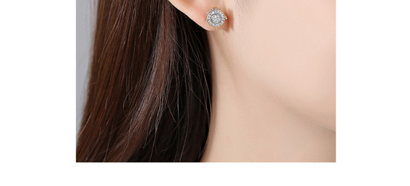 Fashion White Zirconium 18k Round Copper Inlaid Zirconium Stud Earrings,Earrings