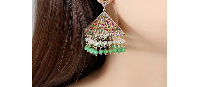 Fashion 18k Micro-inlaid Zircon Hollow Pyramid Earrings,Earrings