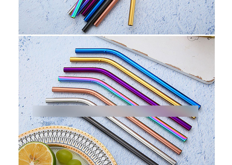 Fashion Blue Elbow (21.5*0.8) 304 Stainless Steel Straws (10),Kitchen