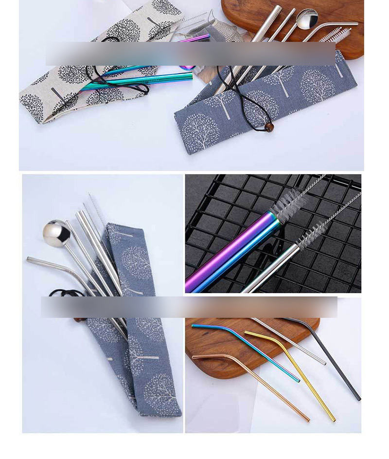Fashion Geometric Bag Set Of 7 304 Stainless Steel Straw Set (10 Pieces),Kitchen