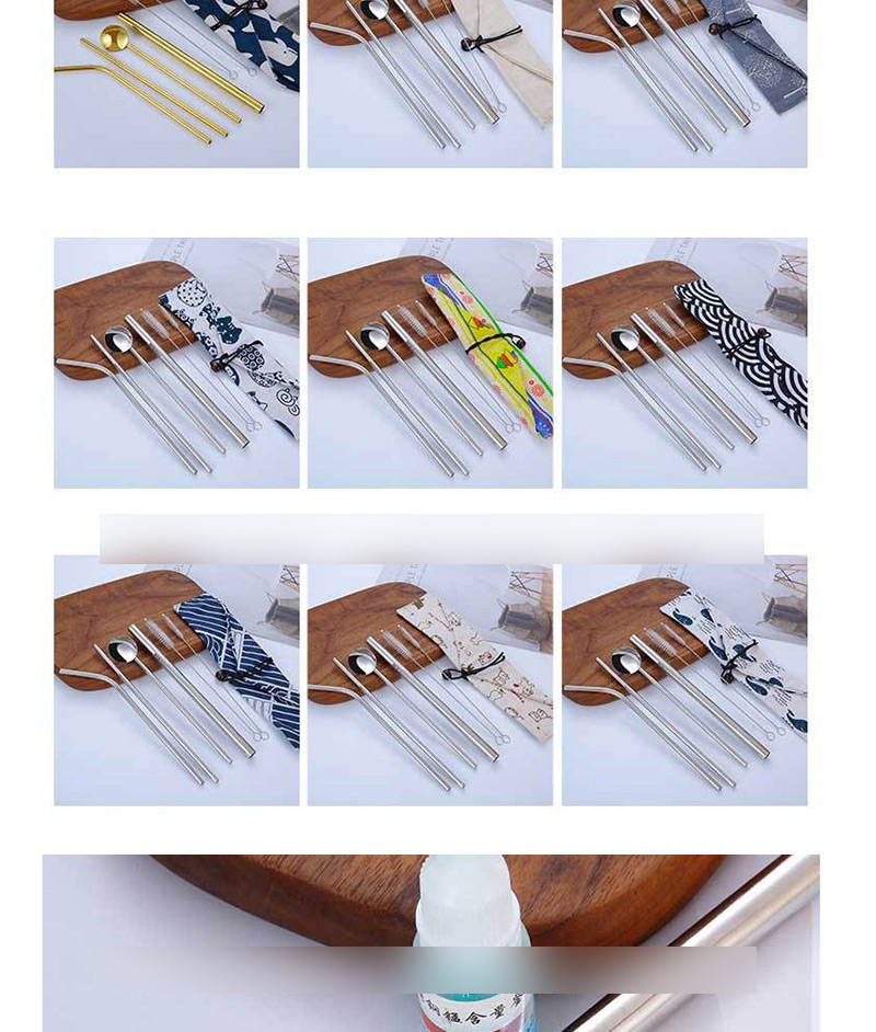 Fashion Geometric Bag Set Of 7 304 Stainless Steel Straw Set (10 Pieces),Kitchen