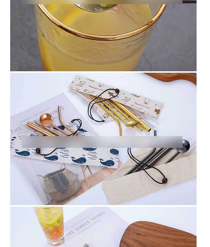 Fashion 7-piece Linen Bag 304 Stainless Steel Straw Set (10 Pieces),Kitchen