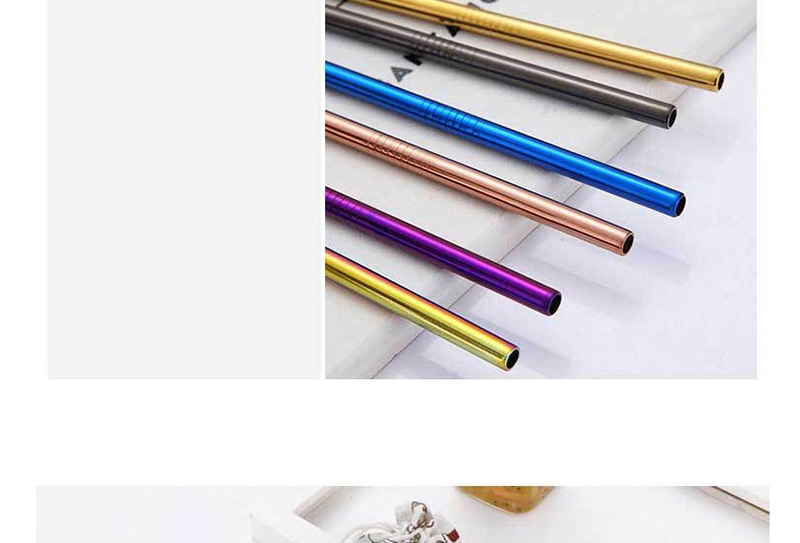 Fashion Rose Gold Tube Size Brush Rose Red Bag Set Of 6 304 Stainless Steel Straw Set (10 Pieces),Kitchen