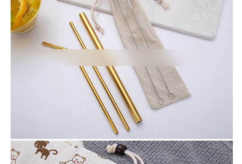 Fashion Rose Gold Tube Size Brushed Velvet Bag Set Of 6 304 Stainless Steel Straw Set (10 Pieces),Kitchen