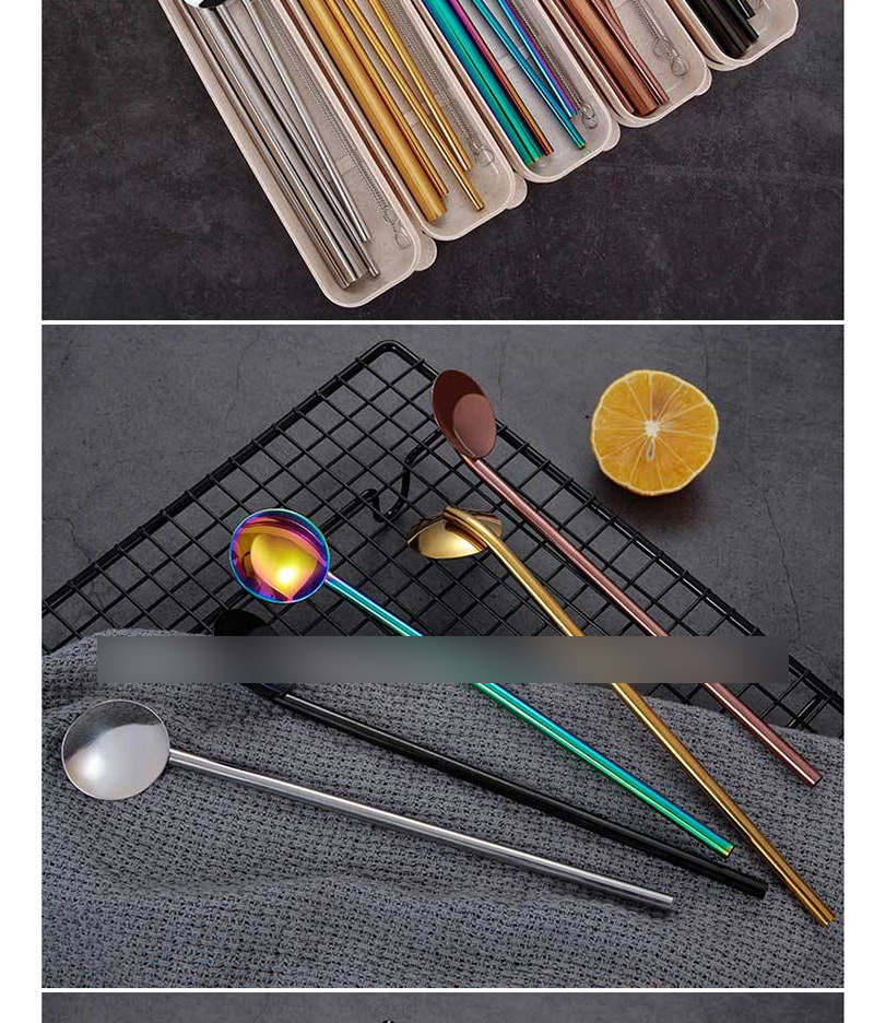Fashion Black (single Pack) 304 Stainless Steel Straw Spoon (10 Pieces),Kitchen