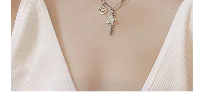 Fashion Silver Pentagram Smiley Star Necklace,Pendants