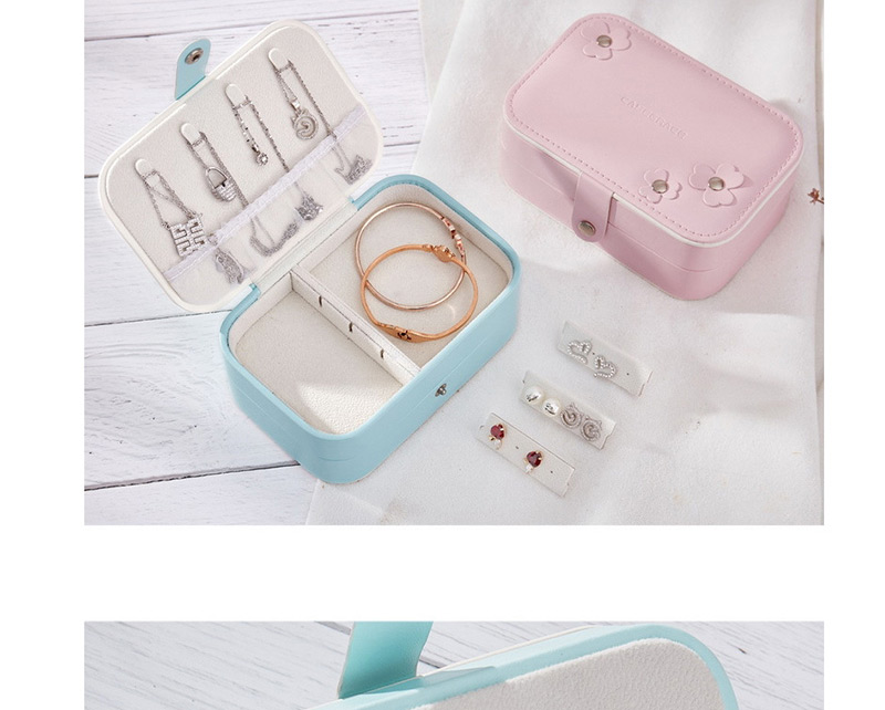 Fashion Blue Pu Leather Double-layer Small Jewelry Storage Box,Jewelry Packaging & Displays