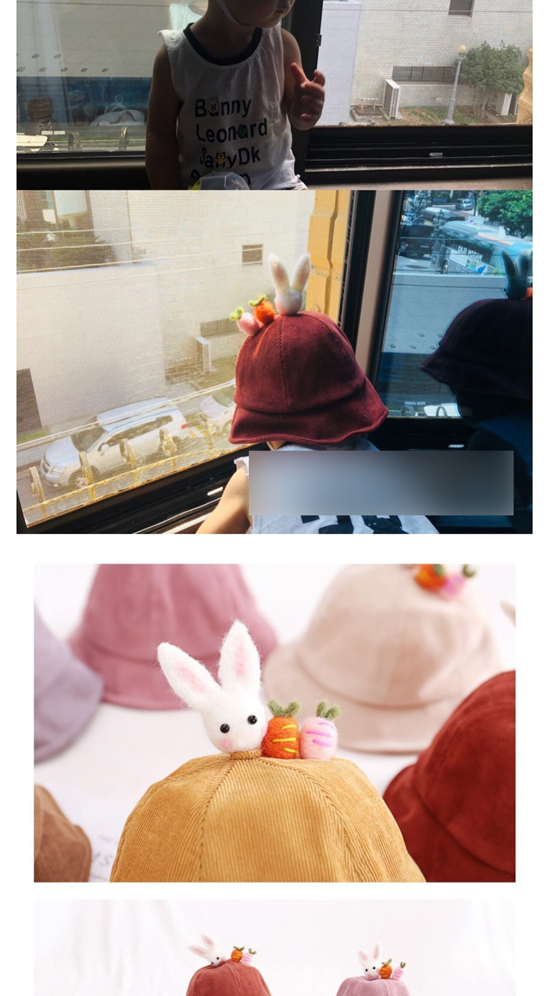 Fashion Bunny - Skin Powder Cartoon Animal Corduroy Baby Fisherman Hat,Children