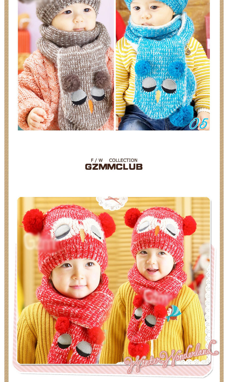 Fashion Red Owl Cap + Scarf Set,Children