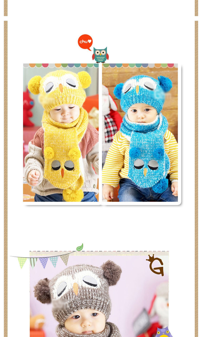 Fashion Yellow Owl Cap + Scarf Set,Children