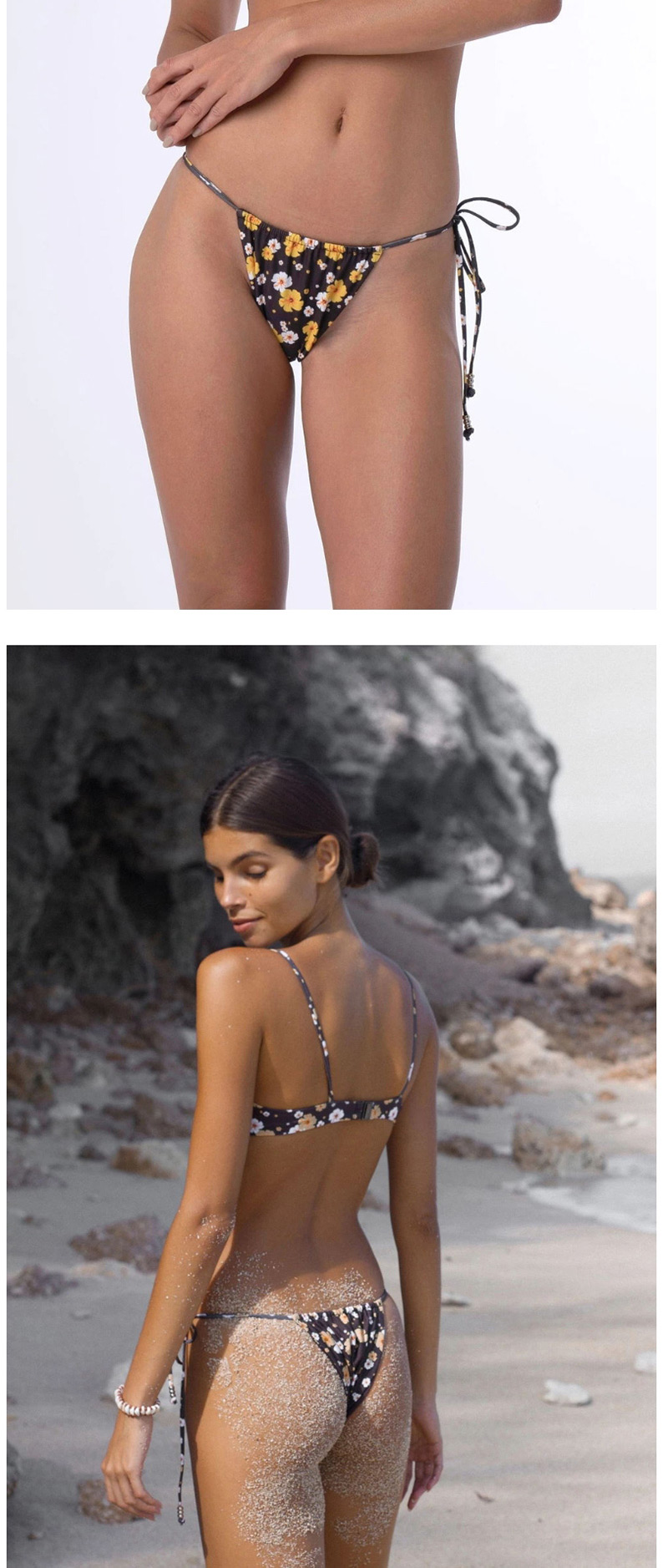 Fashion Stripe Floral Striped Print Straps Split Swimsuit,Bikini Sets