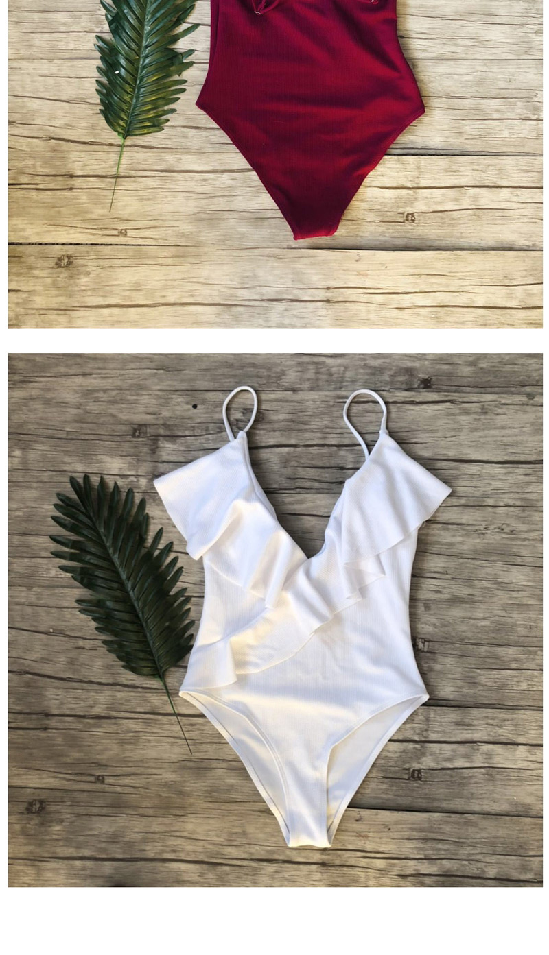 Fashion Red Wine Ruffled One-piece Swimsuit,One Pieces