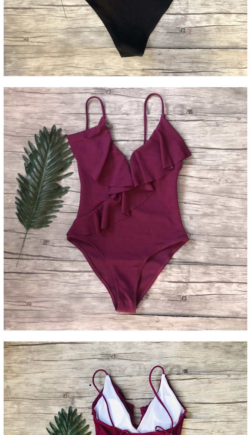 Fashion Red Wine Ruffled One-piece Swimsuit,One Pieces