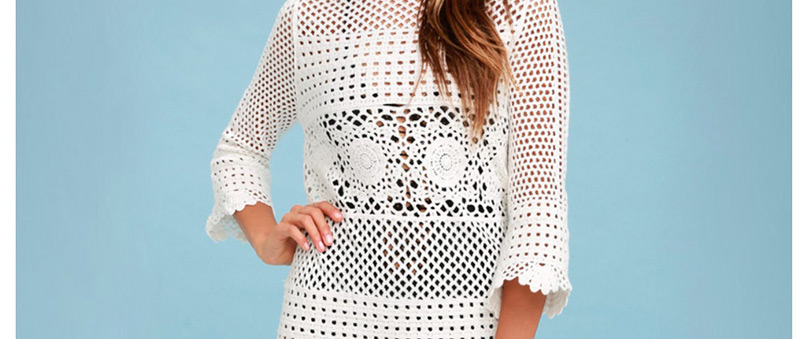Fashion White Lace Openwork Blouse,Sunscreen Shirts