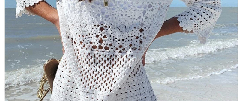 Fashion White Lace Openwork Blouse,Sunscreen Shirts