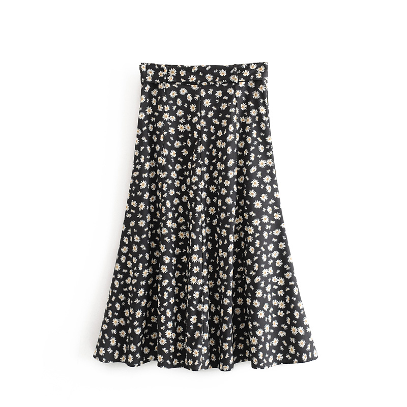 Fashion Black Daisy Printed Skirt,Skirts