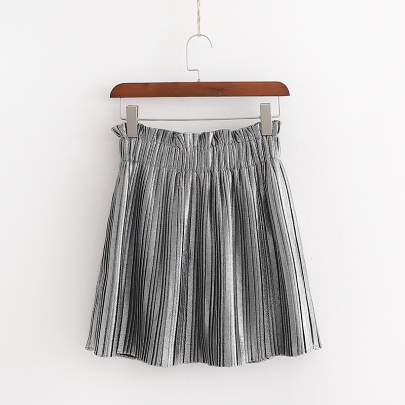 Fashion Silver Small Pleated Mini Skirt,Skirts