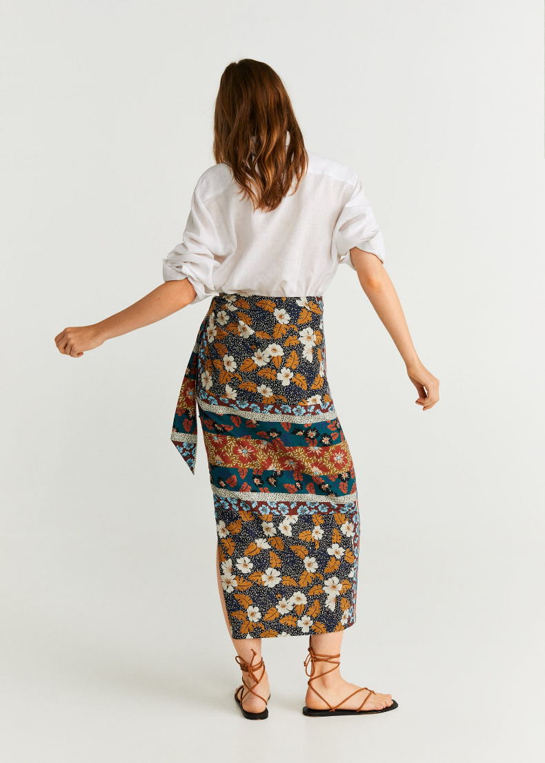 Fashion Color Linen Mixed Printed Knotted Skirt,Skirts