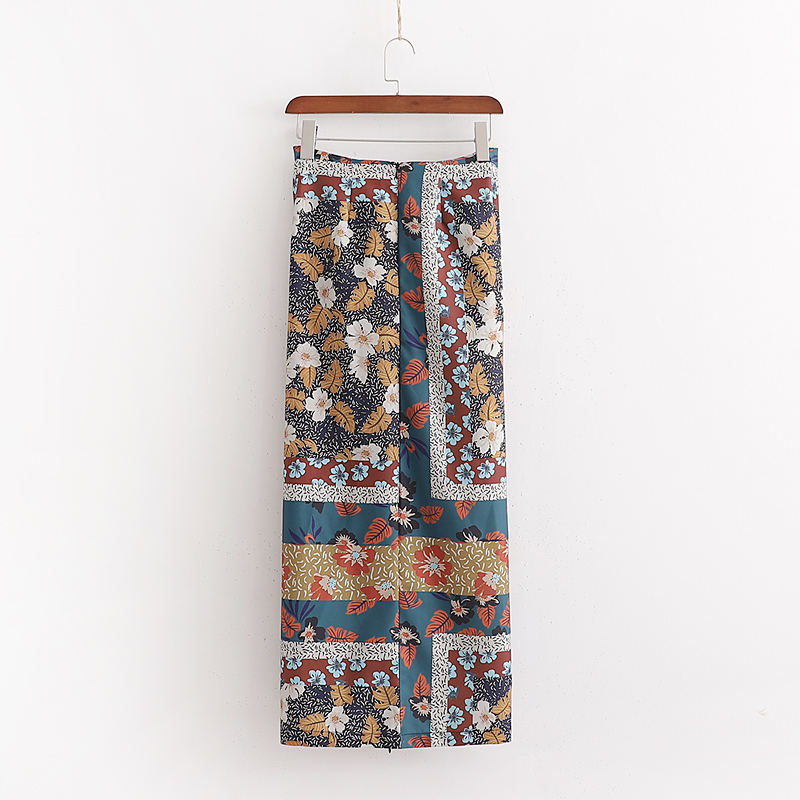 Fashion Color Linen Mixed Printed Knotted Skirt,Skirts