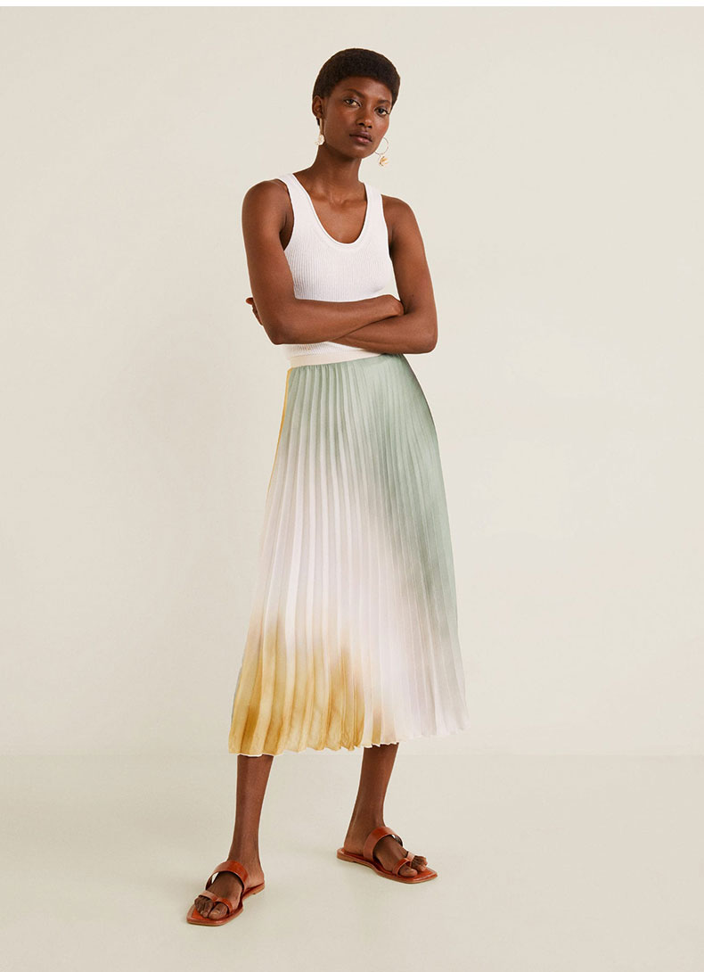 Fashion Color Tie-dyed Gradient Printed Elastic Waist Pleated Skirt,Skirts