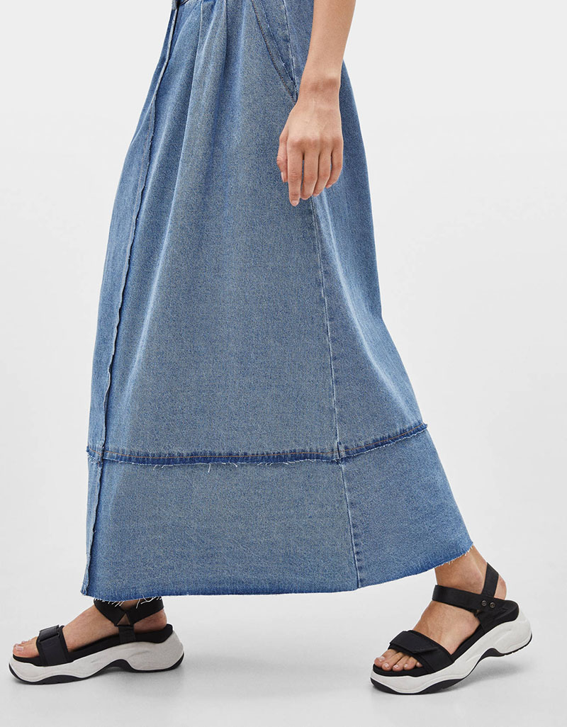 Fashion Blue Long Denim Skirt,Skirts
