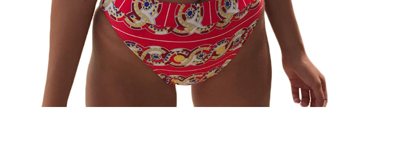 Fashion Red Tube Top Printed With High Waist Split Swimsuit,Bikini Sets