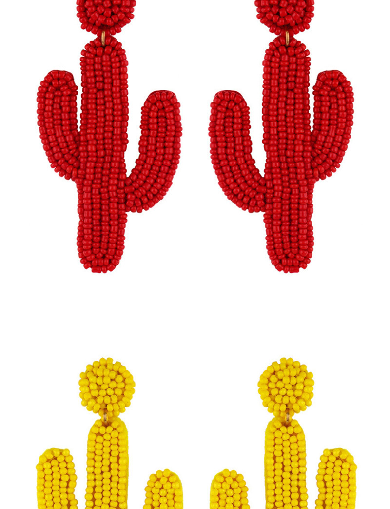 Fashion Rose Red Cactus Stitched Rice Beads Earrings,Drop Earrings