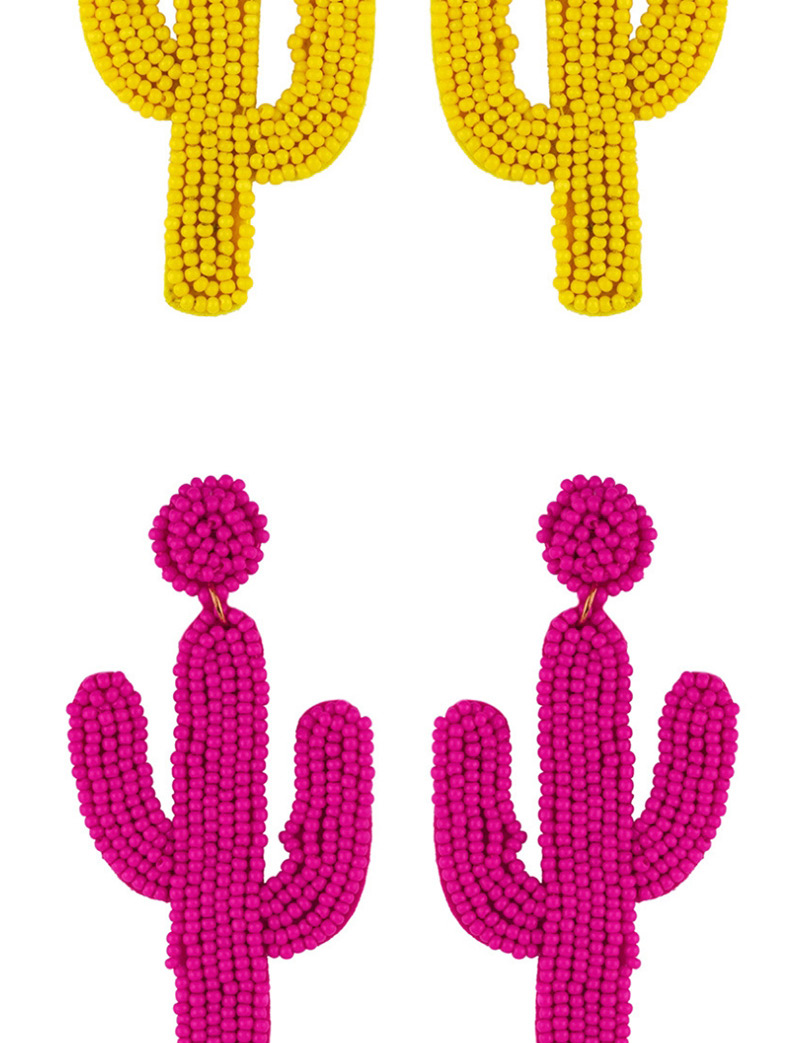 Fashion Pink Cactus Stitched Rice Beads Earrings,Drop Earrings