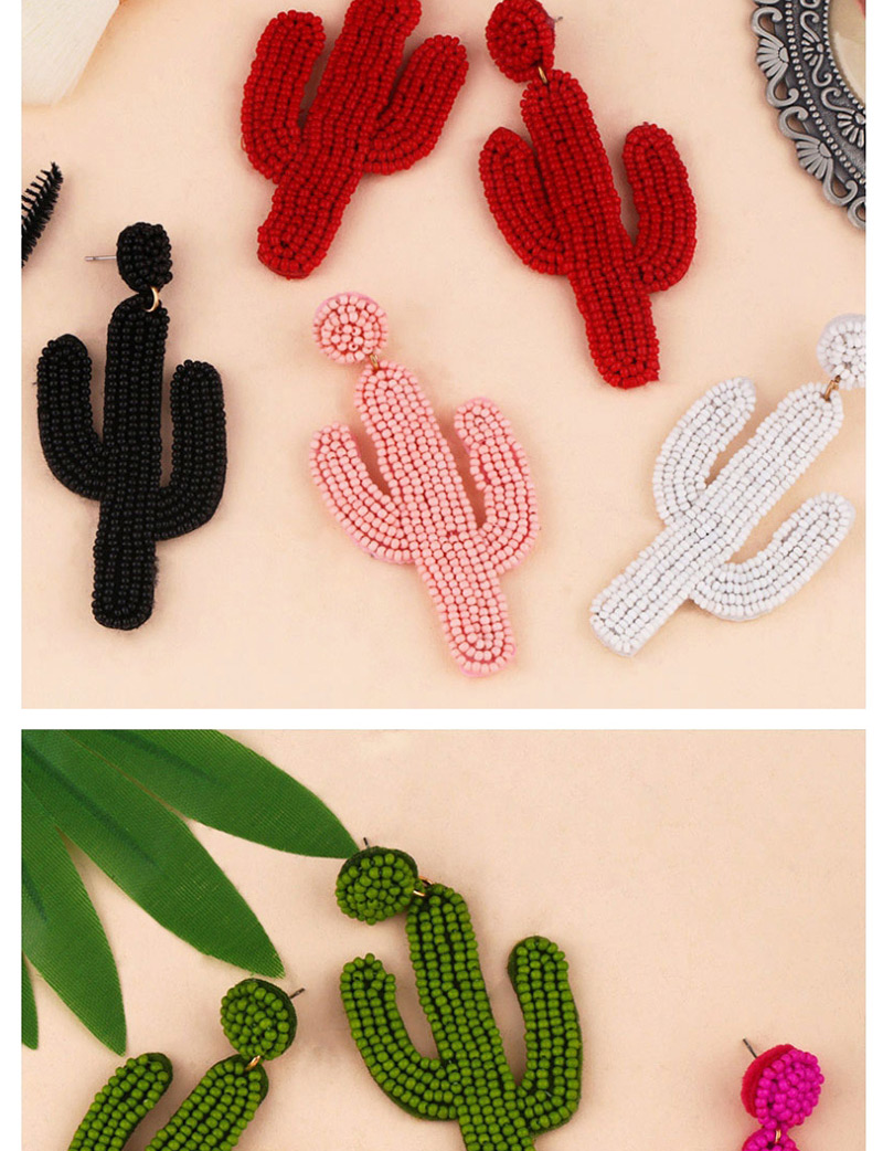 Fashion Green Cactus Stitched Rice Beads Earrings,Drop Earrings