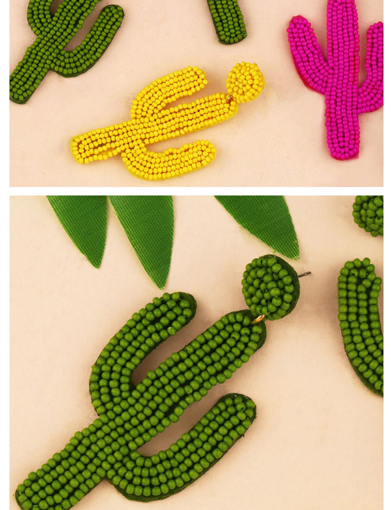Fashion Green Cactus Stitched Rice Beads Earrings,Drop Earrings