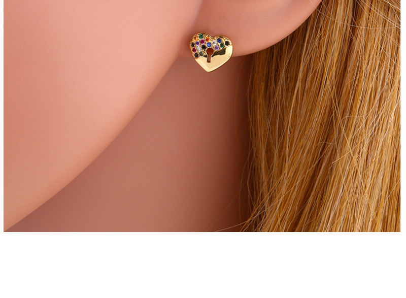 Fashion Heart-shaped Geometric Zircon Earrings,Earrings