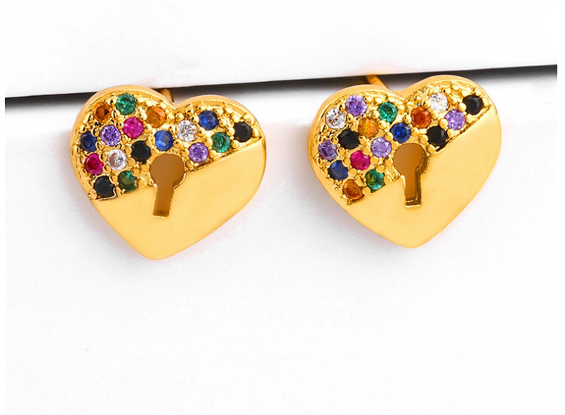 Fashion Heart-shaped Geometric Zircon Earrings,Earrings