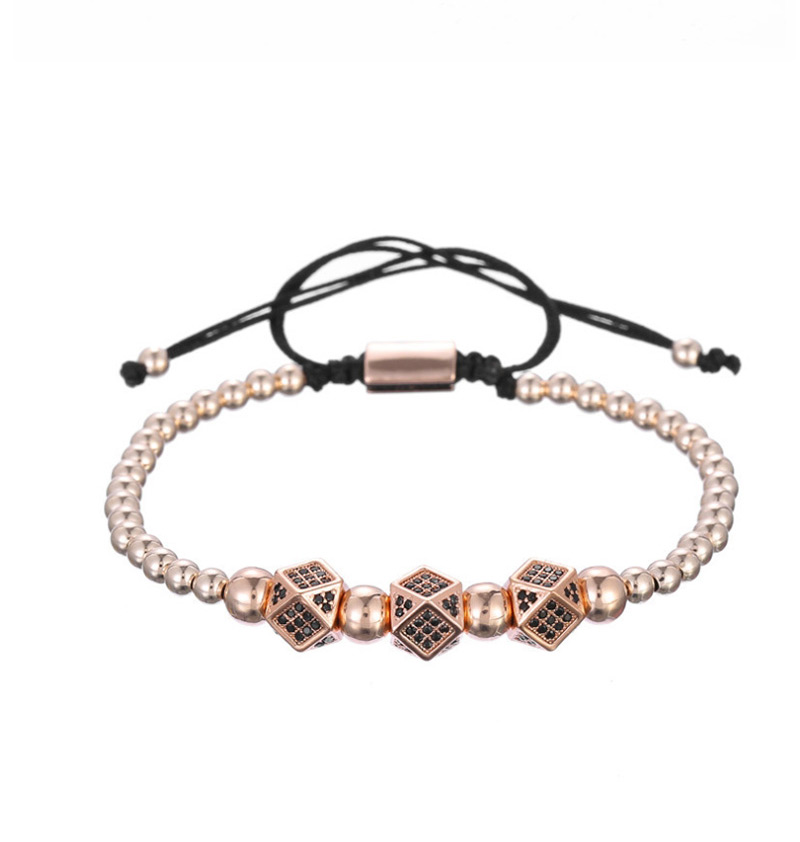 Fashion Rose Gold Adjustable Copper Micro-set Woven Beaded Bracelet,Bracelets