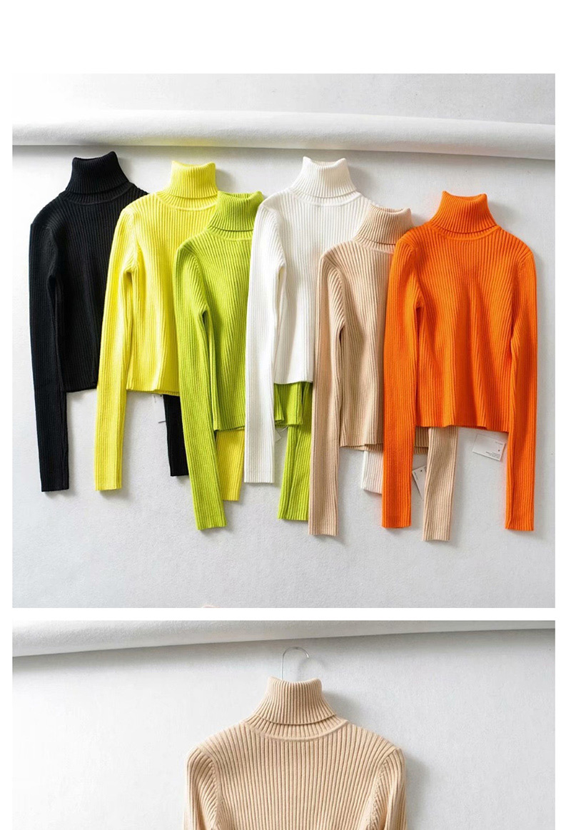 Fashion Fluorescent Green Turtleneck Knit Sweater,Sweater
