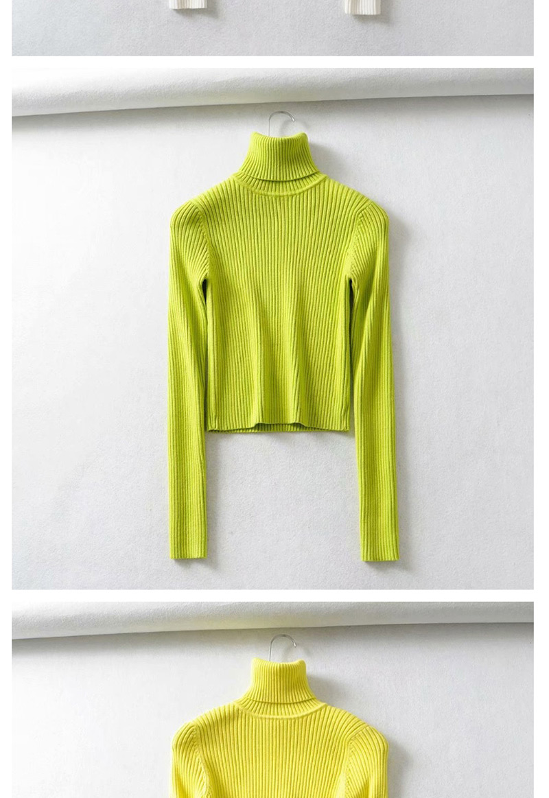 Fashion Fluorescent Green Turtleneck Knit Sweater,Sweater