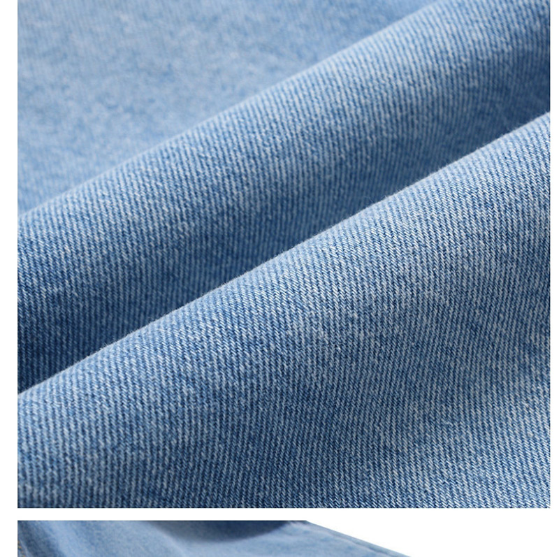 Fashion Blue Washed White Pocket Slanted Side Cut Jeans,Denim