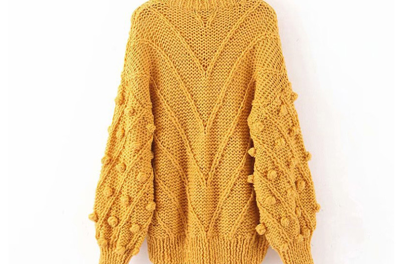 Fashion Yellow Crocheted Ball Stitching Round Neck Sweater,Sweater