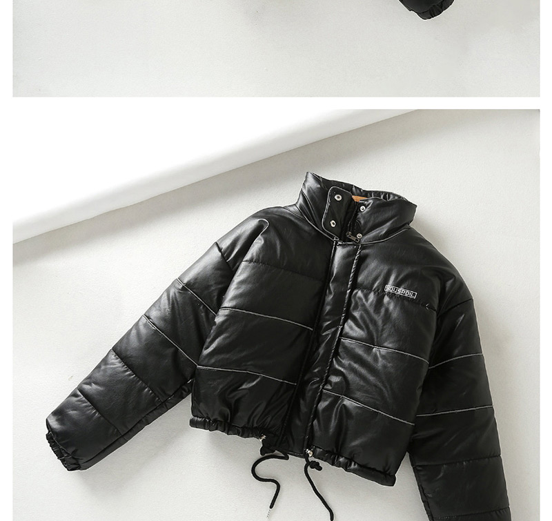 Fashion Black Reflective Strip Short High Waist Collar Jacket,Coat-Jacket