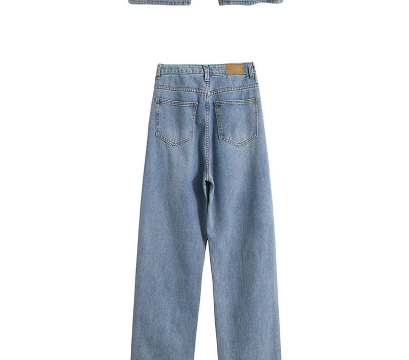 Fashion Jean Blue One-shoulder Hole Washed Jeans,Pants