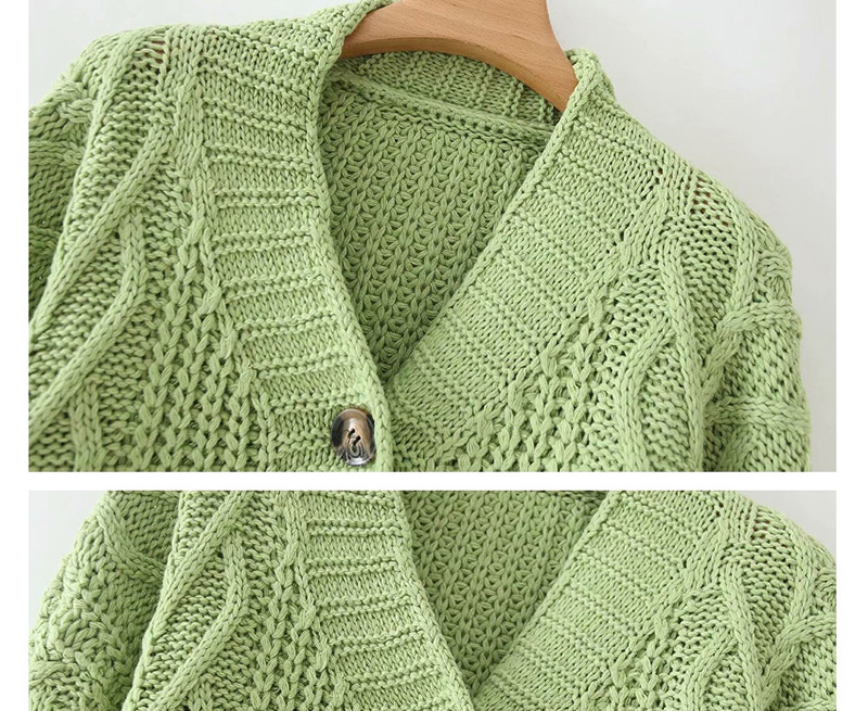 Fashion Green Thick Rod Needle Twisted Lantern Sleeve Sweater,Sweater