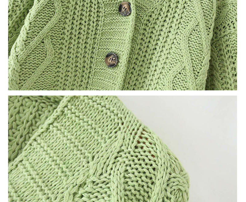 Fashion Green Thick Rod Needle Twisted Lantern Sleeve Sweater,Sweater