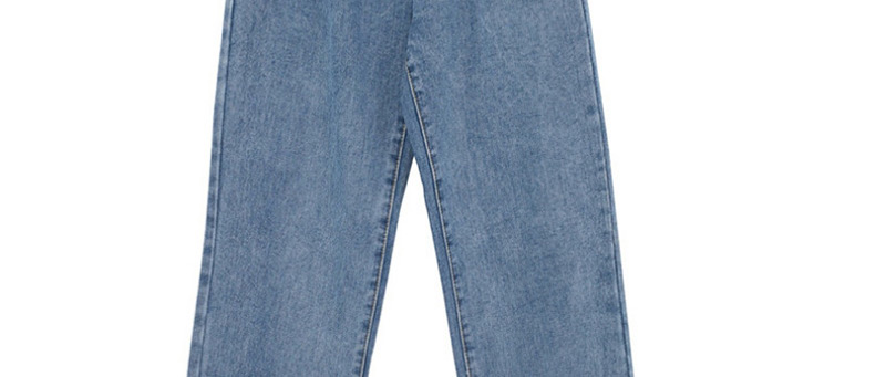 Fashion Jean Blue Washed High Waist Pleated Straight Jeans,Denim