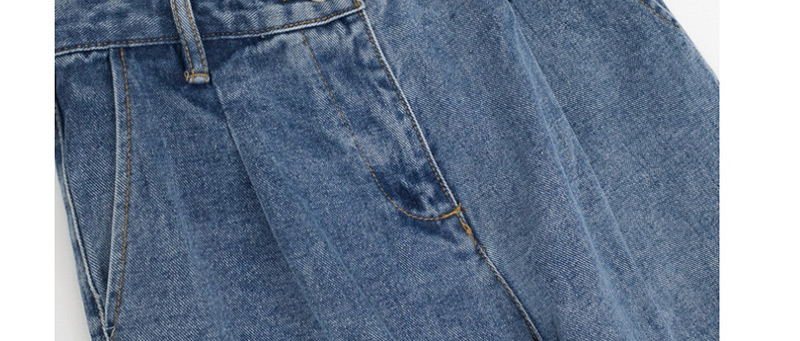 Fashion Jean Blue Washed High Waist Pleated Straight Jeans,Denim