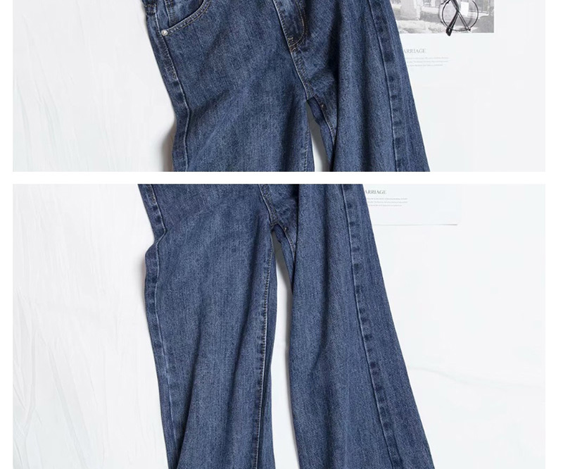 Fashion Jean Blue Washed High Waist Micro Horn Straight Jeans,Denim