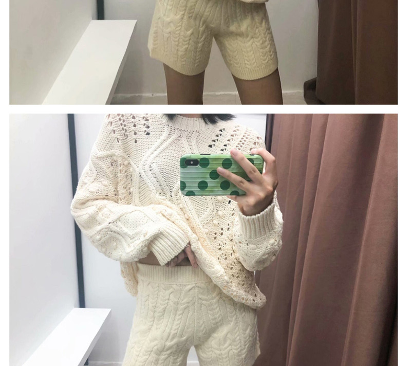 Fashion Creamy-white Solid Color Eight-strand Knitted A-line Shorts,Shorts