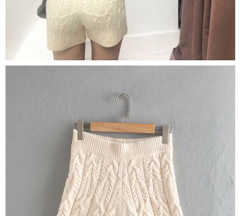 Fashion Creamy-white Solid Color Eight-strand Knitted A-line Shorts,Shorts