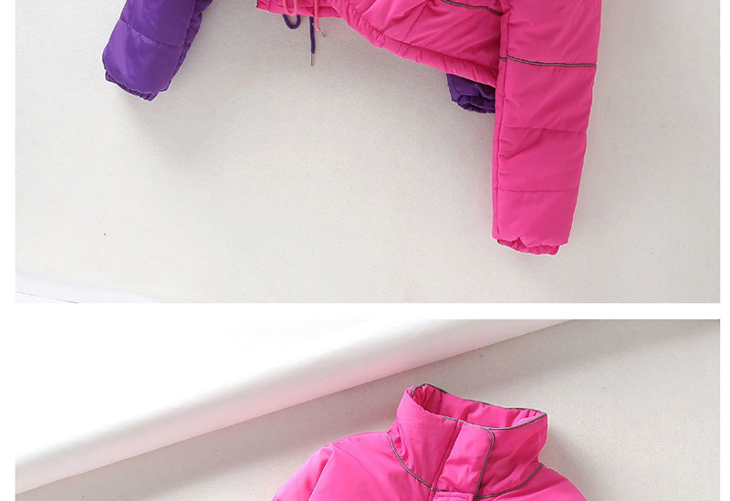 Fashion Rose Pink Reflective Strip Short Quilted Jacket,Coat-Jacket