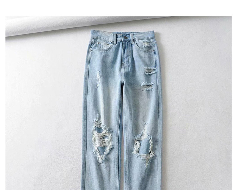 Fashion Light Blue Washed Holes In Washed Jeans,Pants